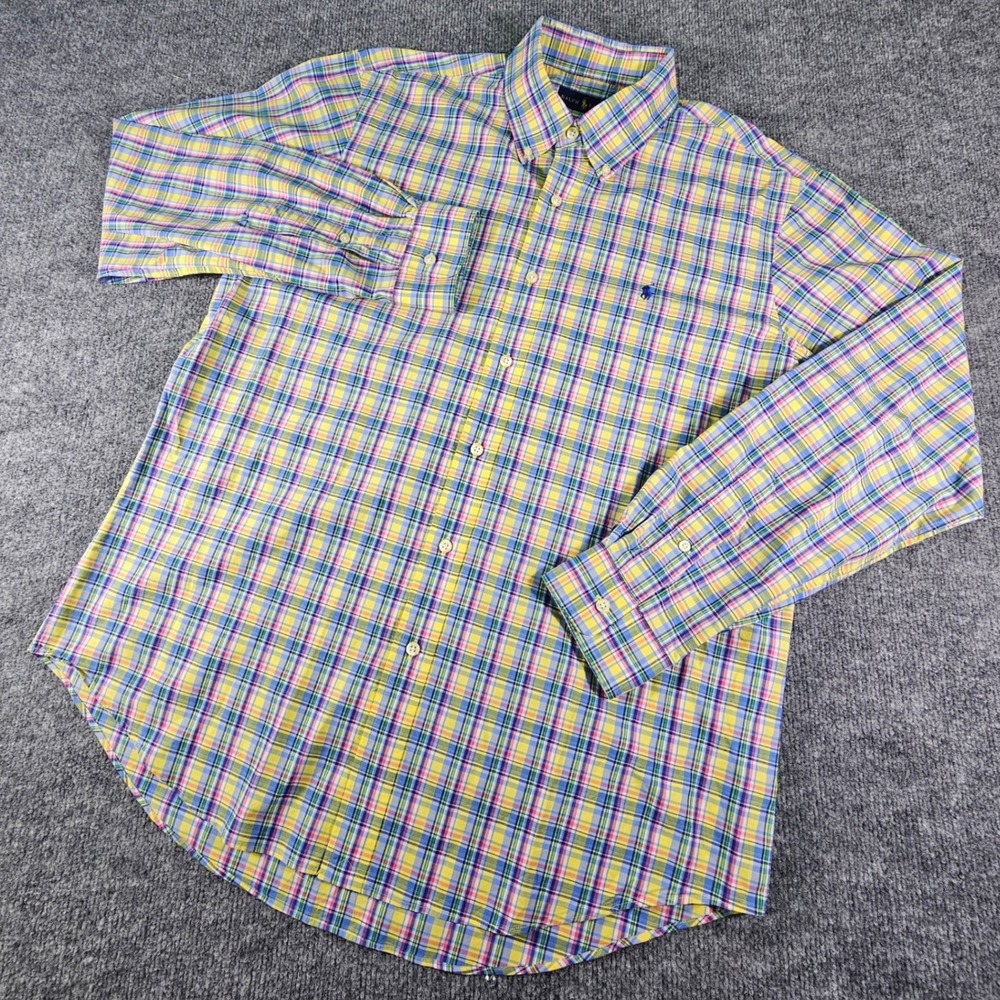 Ralph Lauren Classic Fit Shirt Mens Large Blue Pony Logo Multicolor Madras Plaid